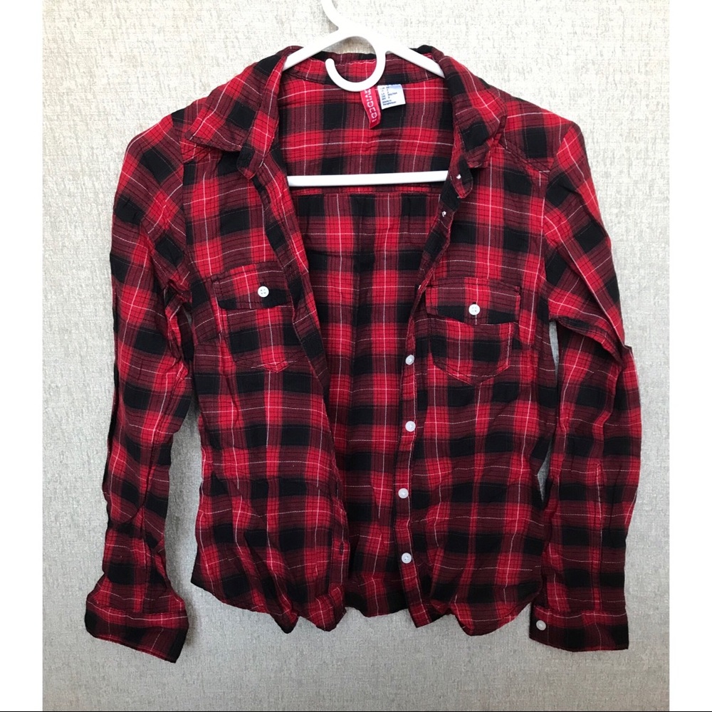 H&M Red Plaid Button Down Shirt